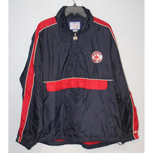 Vintage Boston Red Sox Logo Athletic 1/4 Zip Blue Jacket Embroidered Patch LARGE